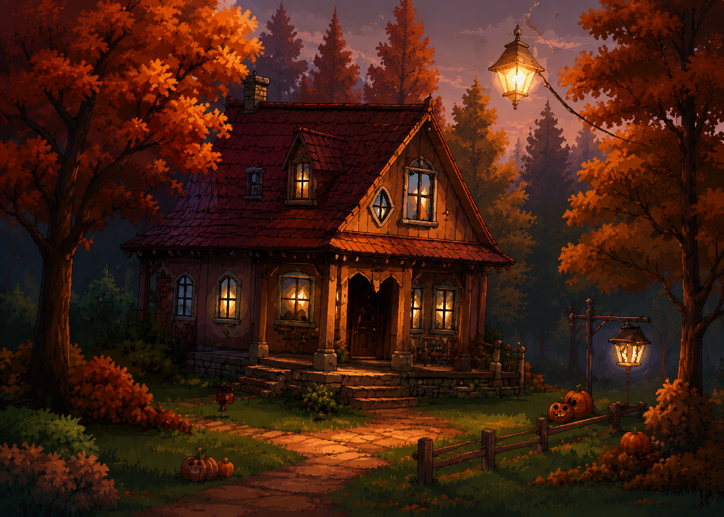 Pixel-art home in autumn